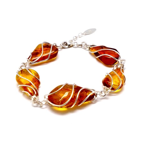 SREBRNA BRANSOLETKA Z BURSZTYNEM
