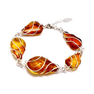SREBRNA BRANSOLETKA Z BURSZTYNEM
