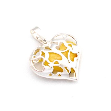 SREBRNY WISIOREK Z BURSZTYNEM SERCE