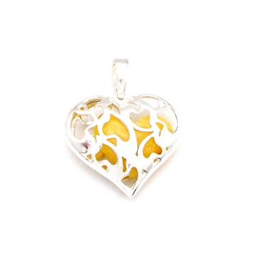 SREBRNY WISIOREK Z BURSZTYNEM SERCE