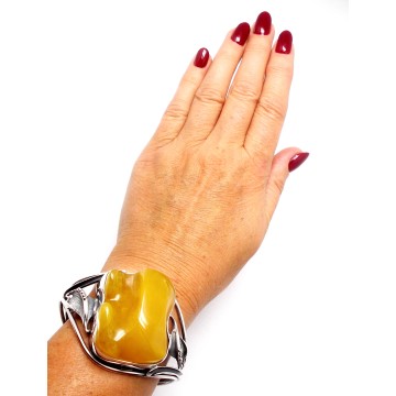 SREBRNA BRANSOLETKA Z BURSZTYNEM