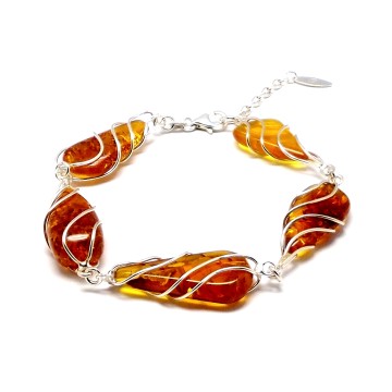 SREBRNA BRANSOLETKA Z BURSZTYNEM