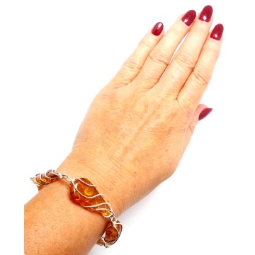 SREBRNA BRANSOLETKA Z BURSZTYNEM