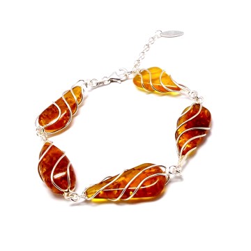 SREBRNA BRANSOLETKA Z BURSZTYNEM