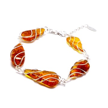 SREBRNA BRANSOLETKA Z BURSZTYNEM