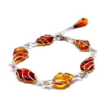 SREBRNA BRANSOLETKA Z BURSZTYNEM