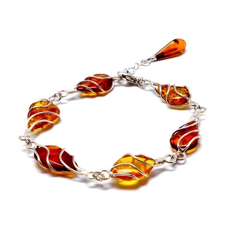 SREBRNA BRANSOLETKA Z BURSZTYNEM