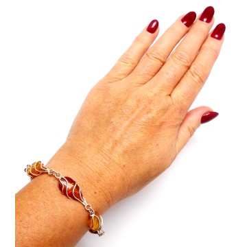 SREBRNA BRANSOLETKA Z BURSZTYNEM