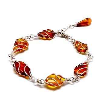 SREBRNA BRANSOLETKA Z BURSZTYNEM