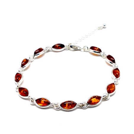 SREBRNA BRANSOLETKA Z BURSZTYNEM BAŁTYCKIM