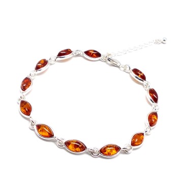 SREBRNA BRANSOLETKA Z BURSZTYNEM BAŁTYCKIM